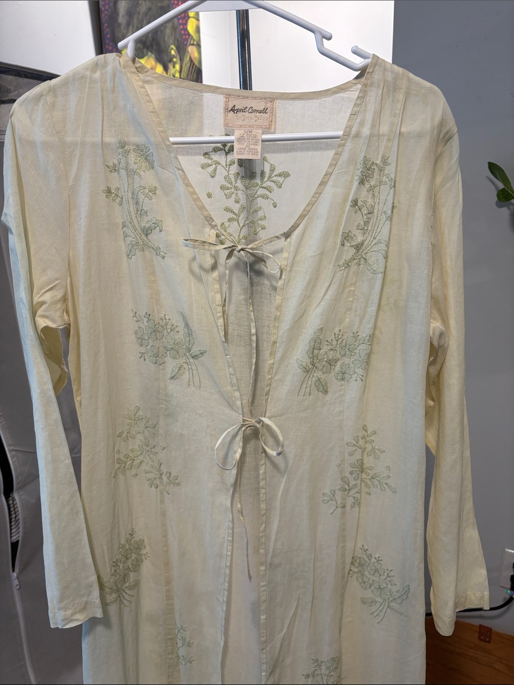 April Cornell Floral Embroidered Cotton Duster Robe Dress Small NWOT 50” - Picture 4 of 5